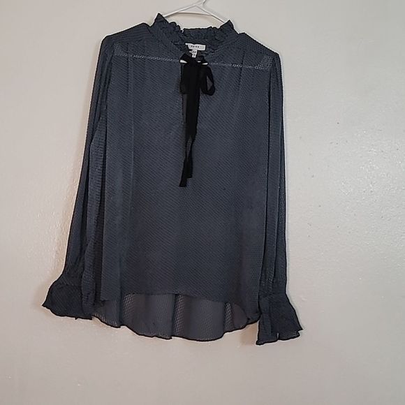 Reiss Jaquard Sheer Spotted Gray Black Top - Picture 3 of 8